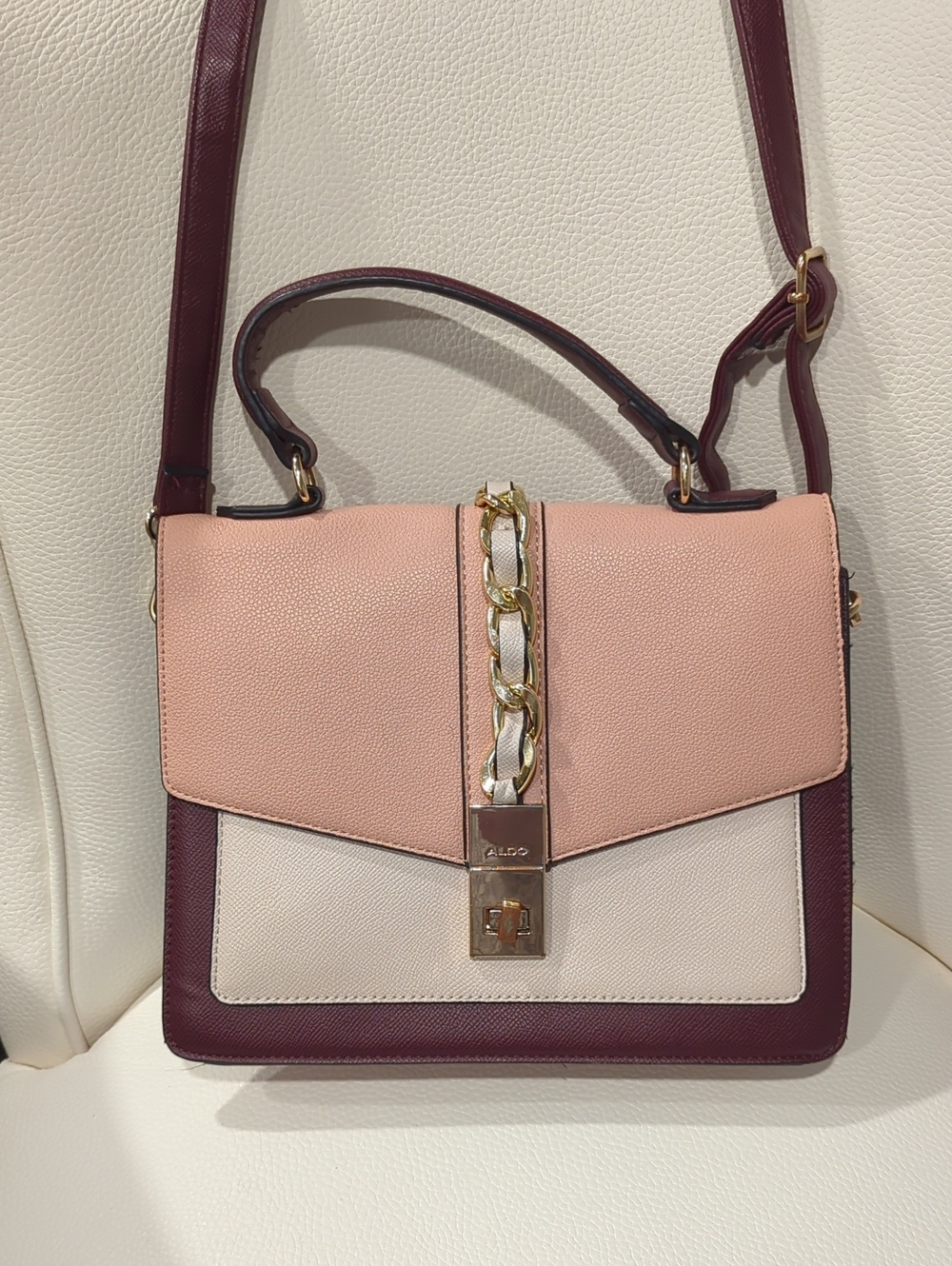 ALDO Tri-Color Chain Accent Satchel in Blush, Cream & Wine